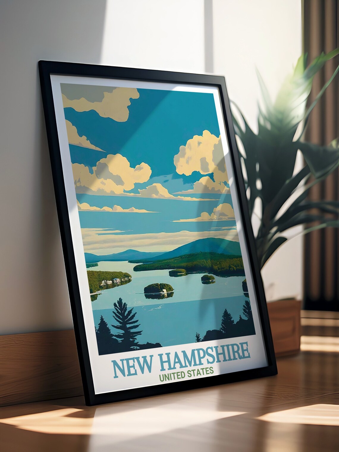 New Hampshire USA Serene Lake With Pine Covered Islands Poster - Image 2