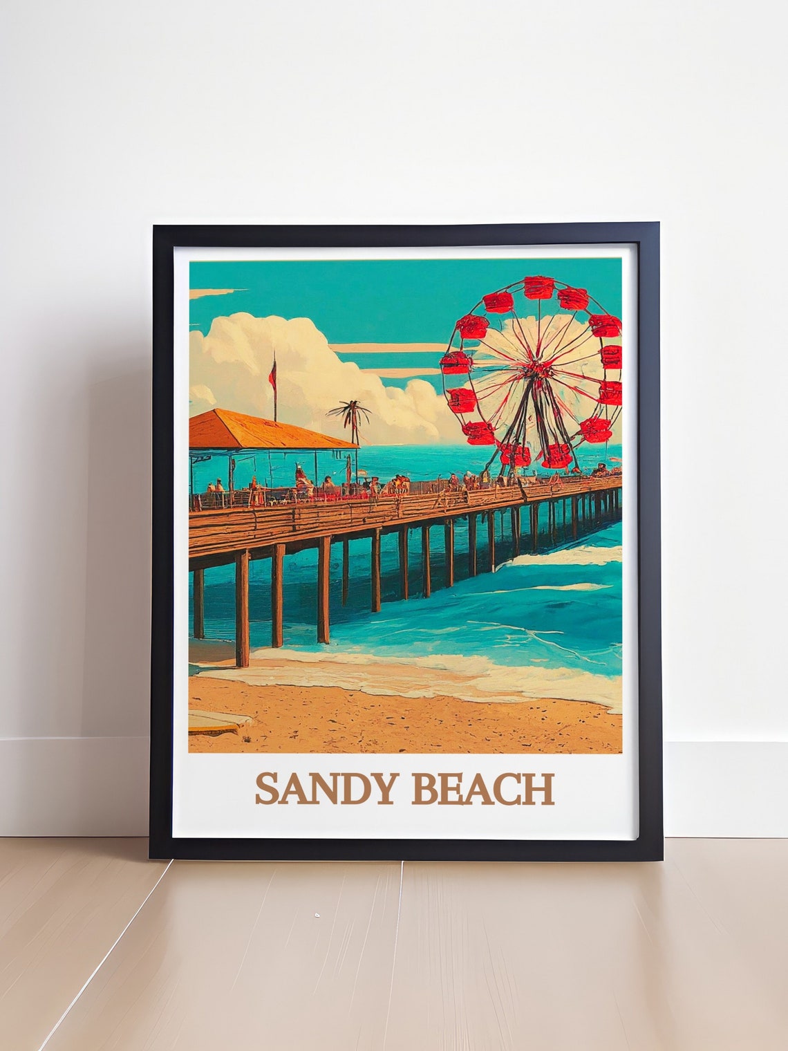 Sandy Beach Pier Ferris Wheel Retro Seaside Nostalgia Poster - Image 4