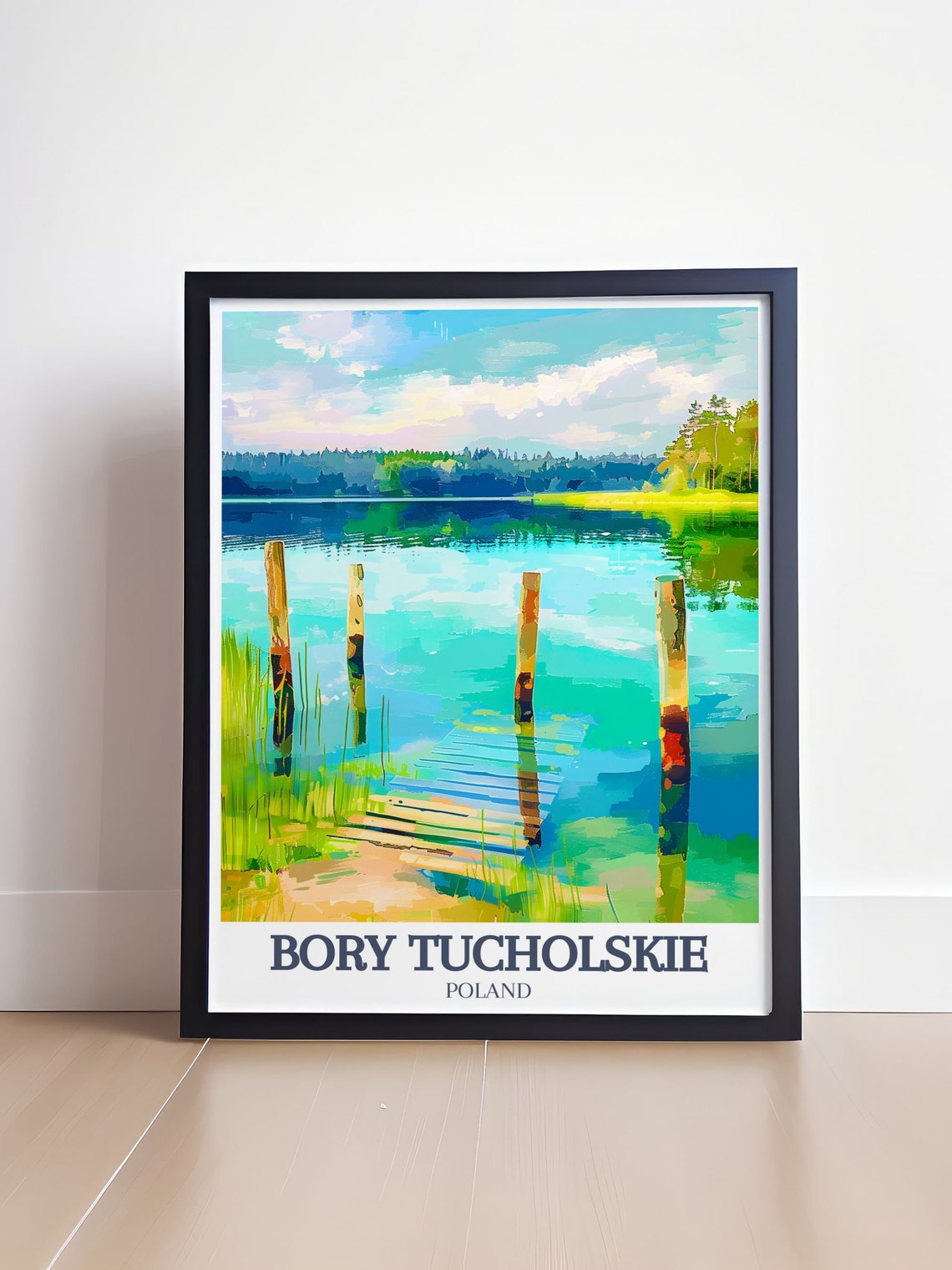 Bory Tucholskie Lake Pier Wooden Posts In Turquoise Water Poster - Image 4