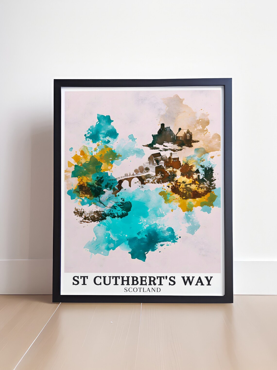St Cuthbert's Way Holy Island Abstract Watercolor Splash Poster - Image 4