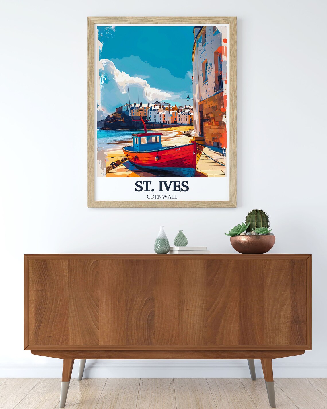 St Ives Cornwall Harbor Red Fishing Boat Porthmeor Travel Poster - Image 3