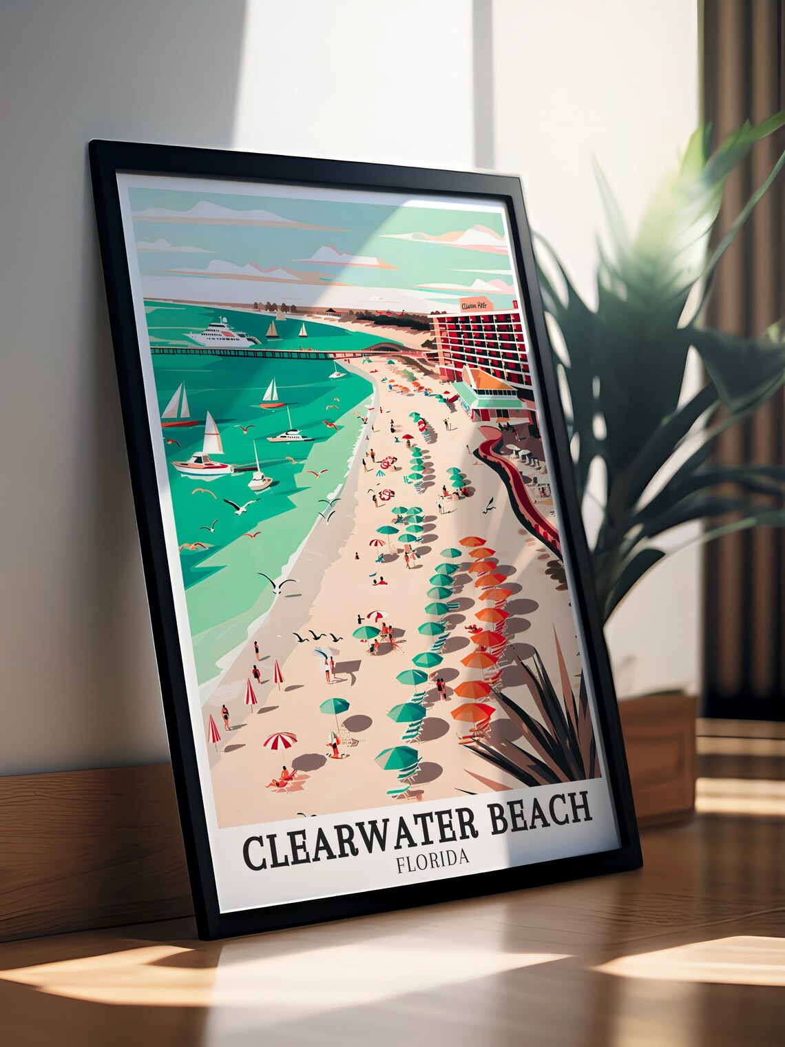 Clearwater Beach Aerial Umbrellas Sailboats Florida Coastal Poster - Image 3