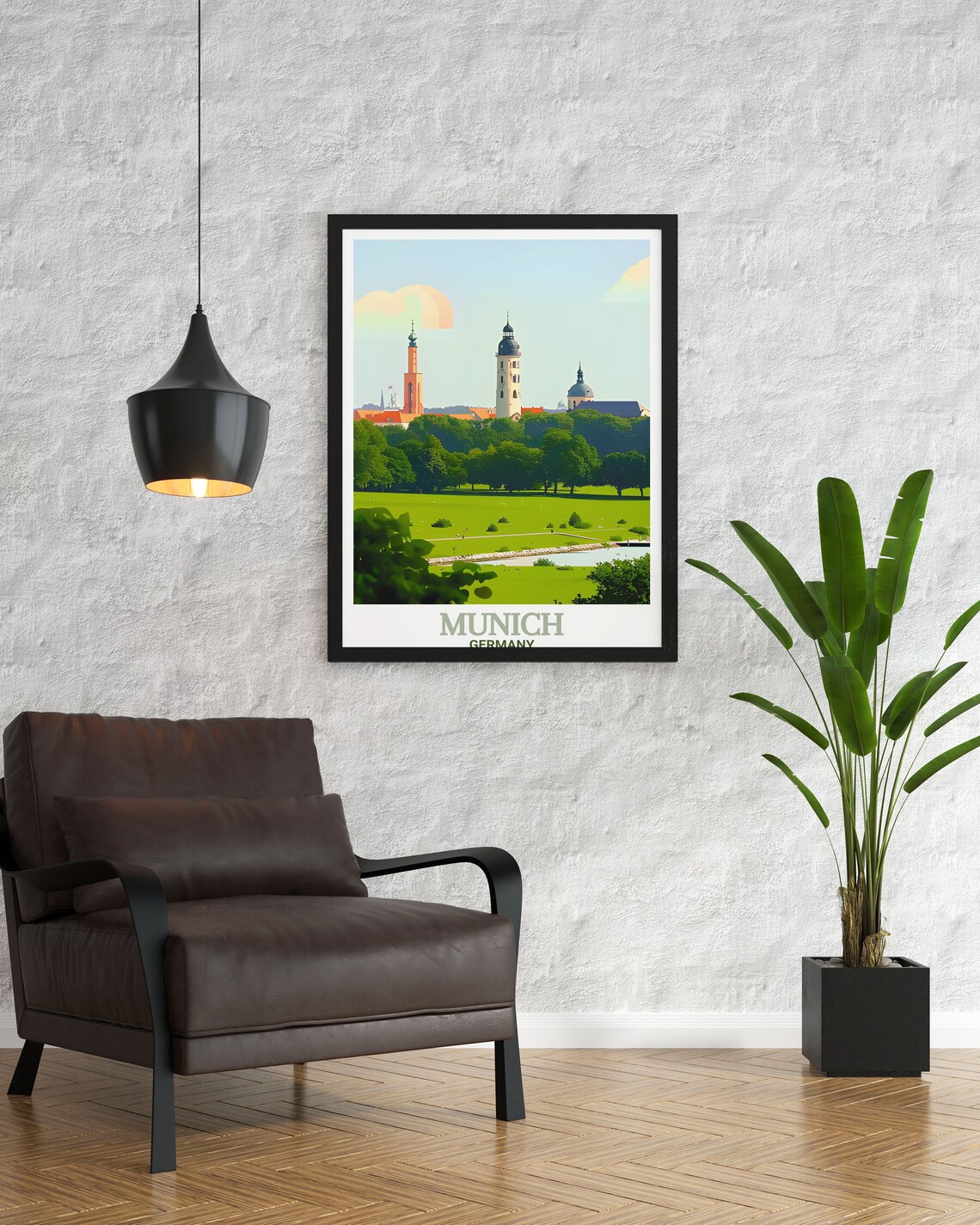 Munich English Garden Green Meadows Pond Church Towers Travel Poster - Image 2