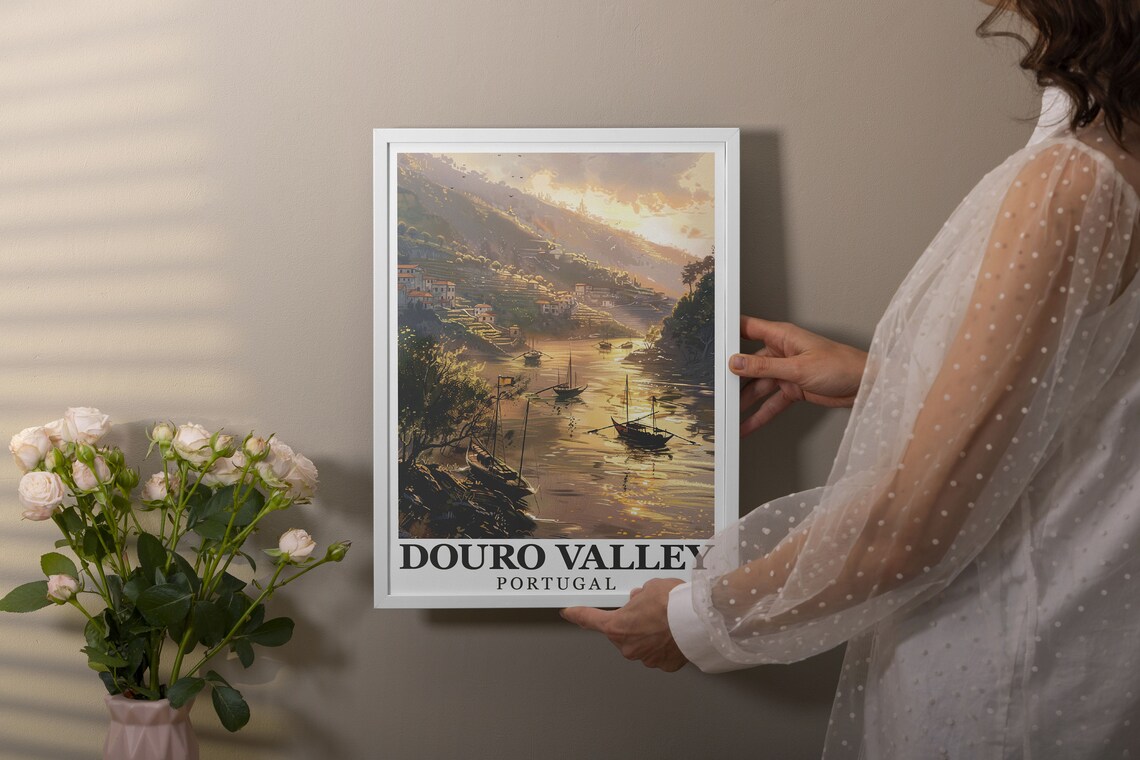 Douro Valley Portugal Golden Sunset River Rabelo Boats Poster - Image 3