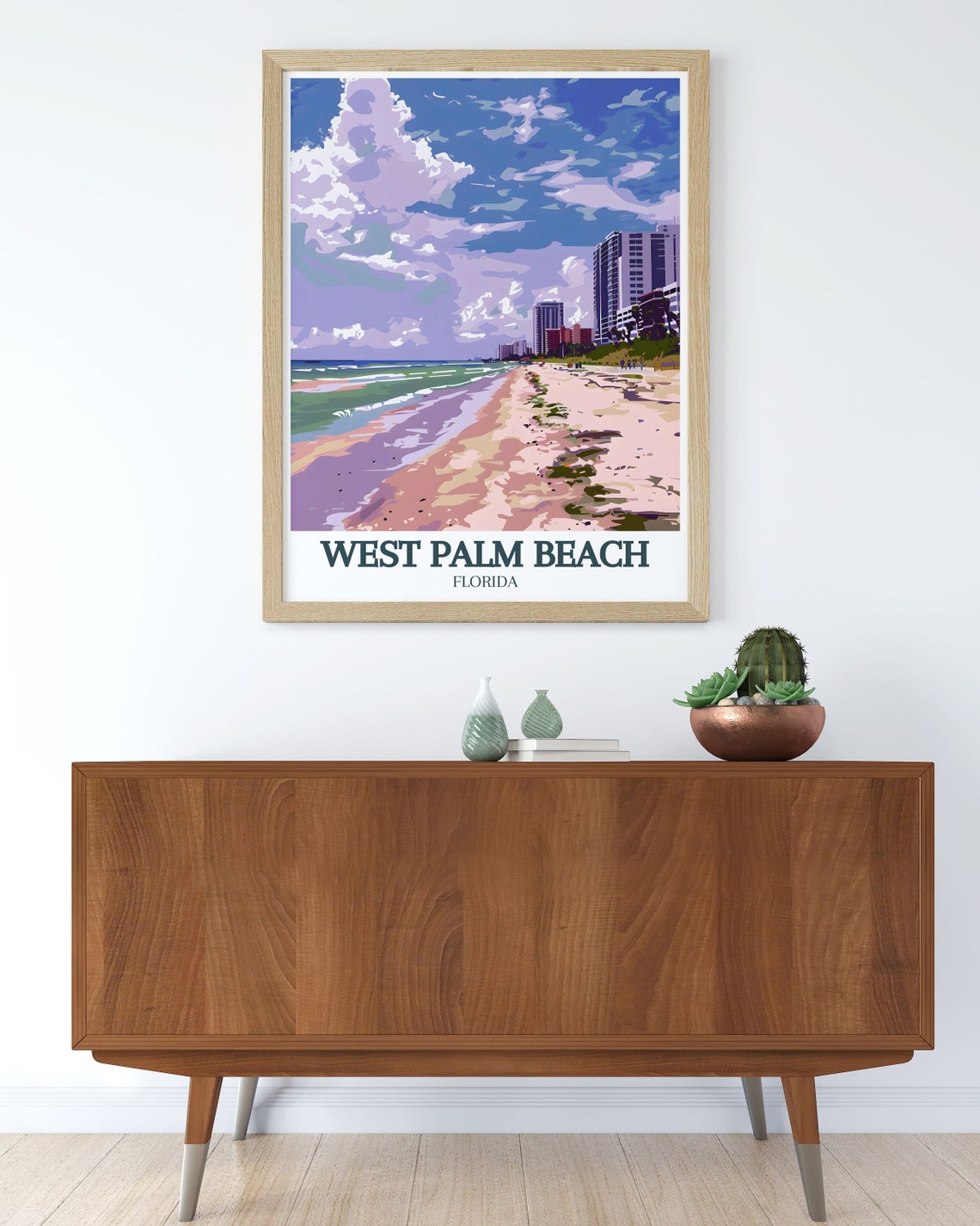West Palm Beach Florida Beachfront Skyline Pastel Travel Poster - Image 2