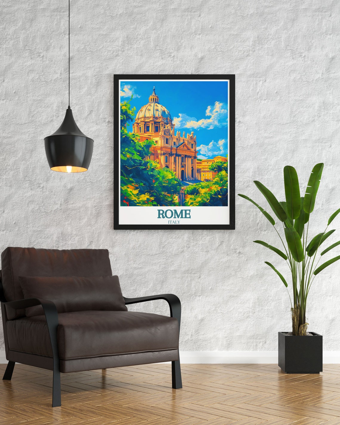 Rome Italy St Peters Basilica Dome Behind Trees Travel Poster - Image 3