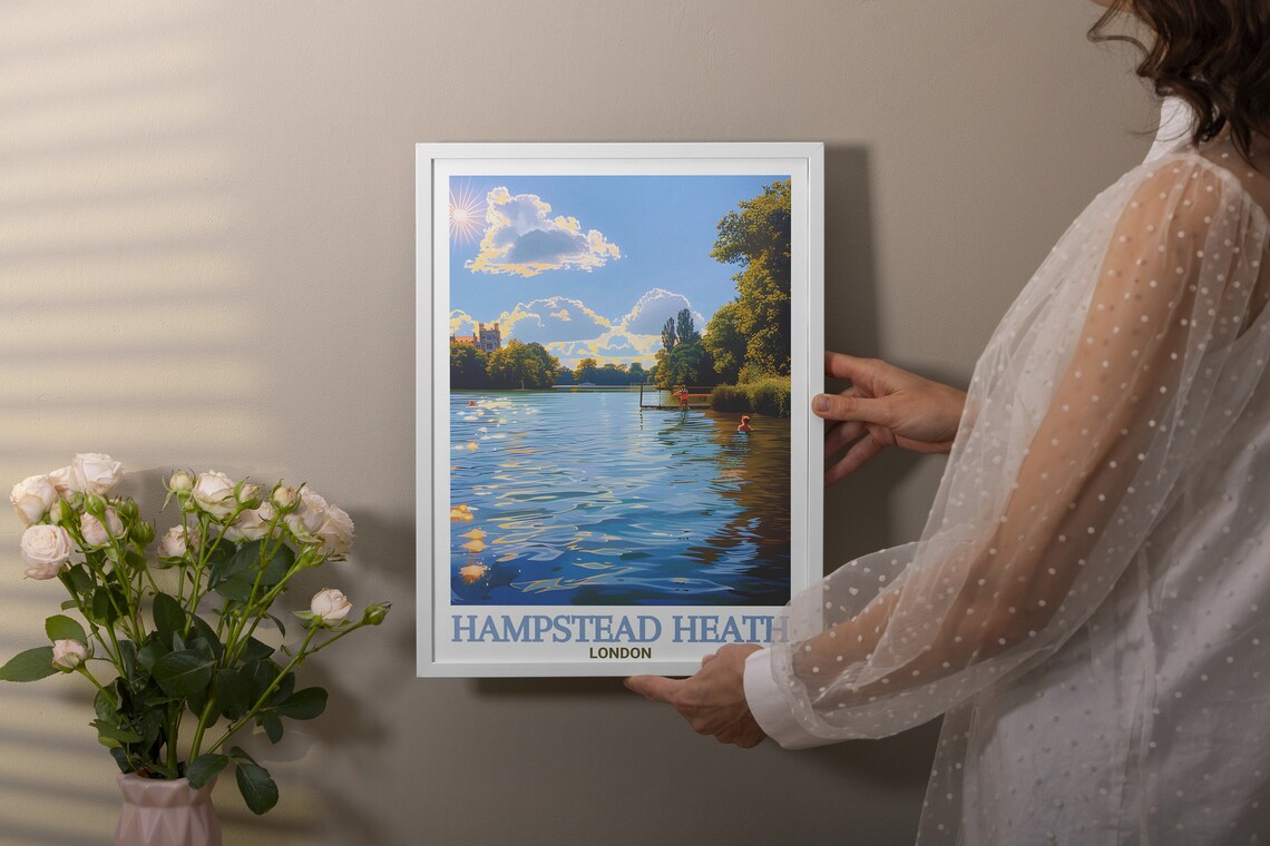 Hampstead Heath London Swimming Pond Summer Day Scene Poster - Image 2