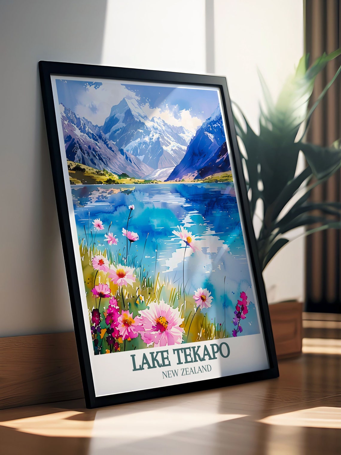 Lake Tekapo Wildflowers Alpine Lakeside Spring New Zealand Poster - Image 3