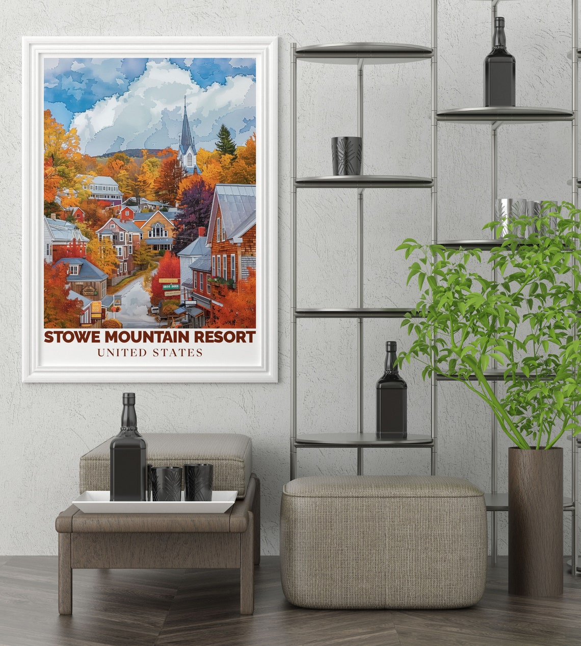 Stowe Mountain Resort Vermont Fall Foliage Village Travel Poster - Image 3
