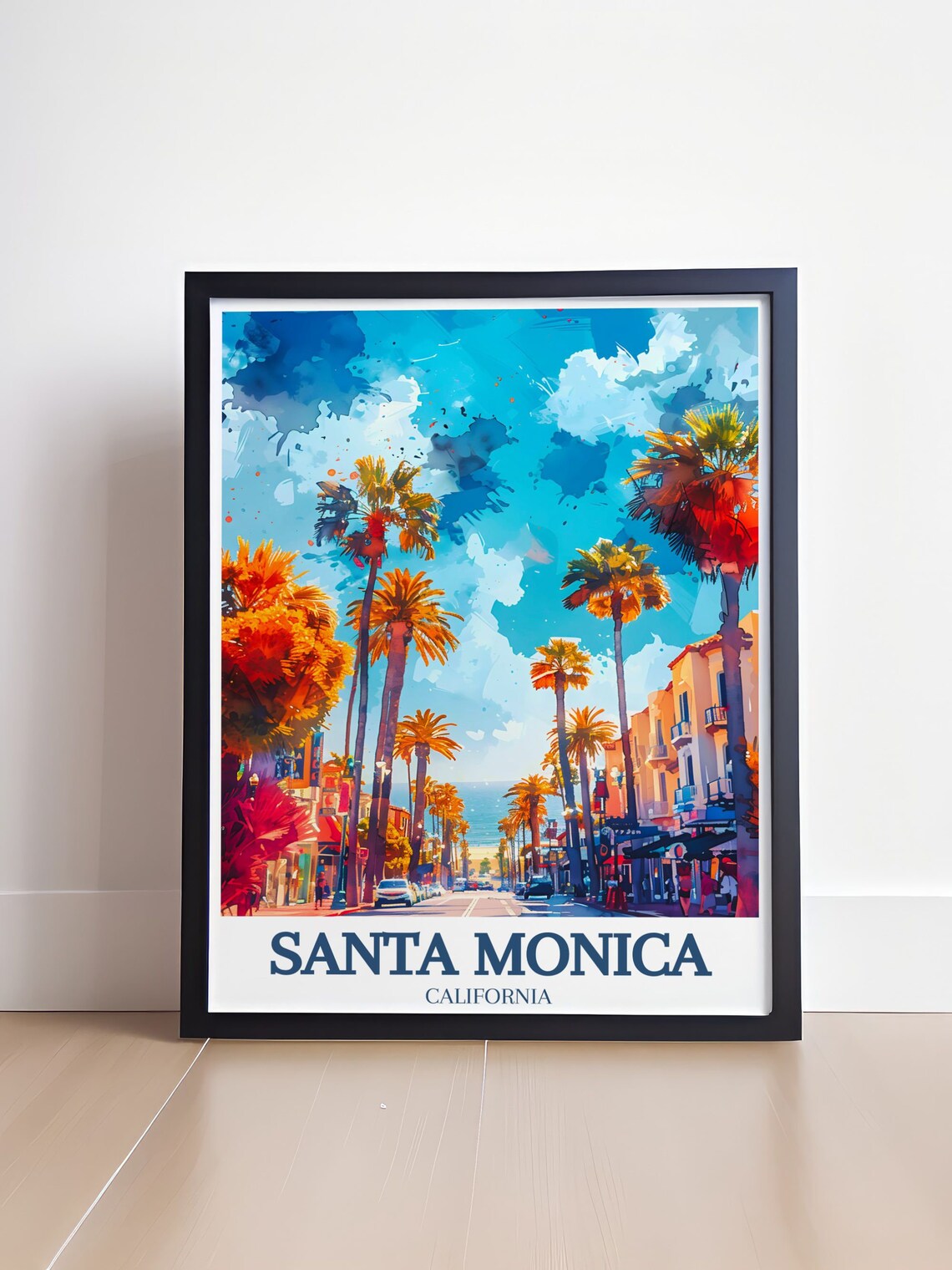 Santa Monica California Third Street Palms Watercolor Poster - Image 4