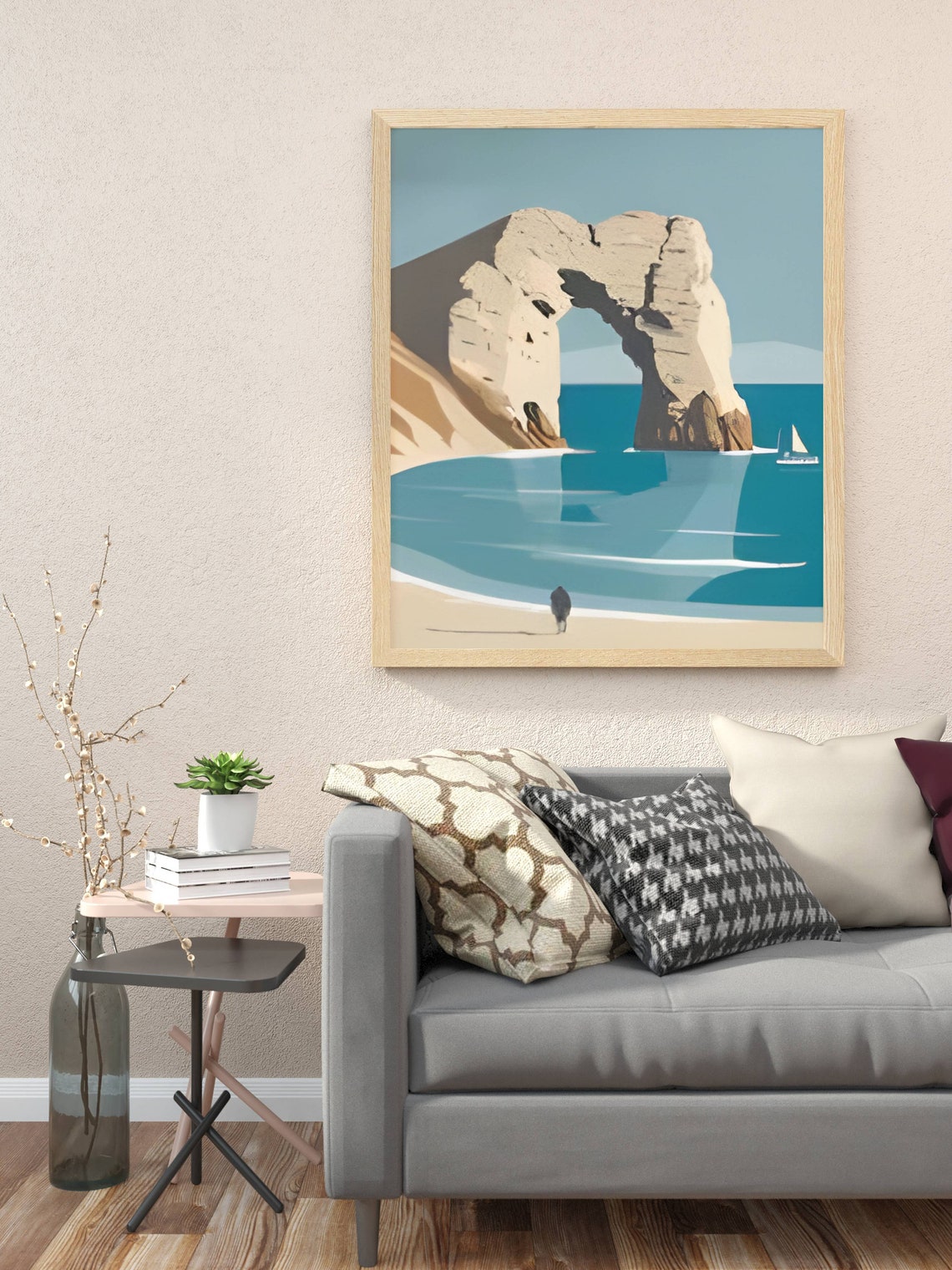 Durdle Door Minimalist Limestone Arch Over Calm Blue Bay Poster - Image 3