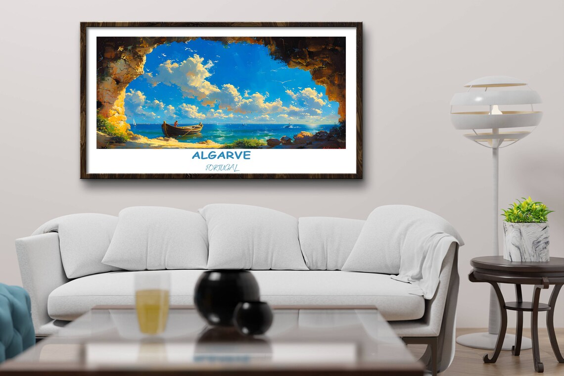 Algarve Portugal Benagil Sea Cave Boat Blue Ocean Travel Poster - Image 2