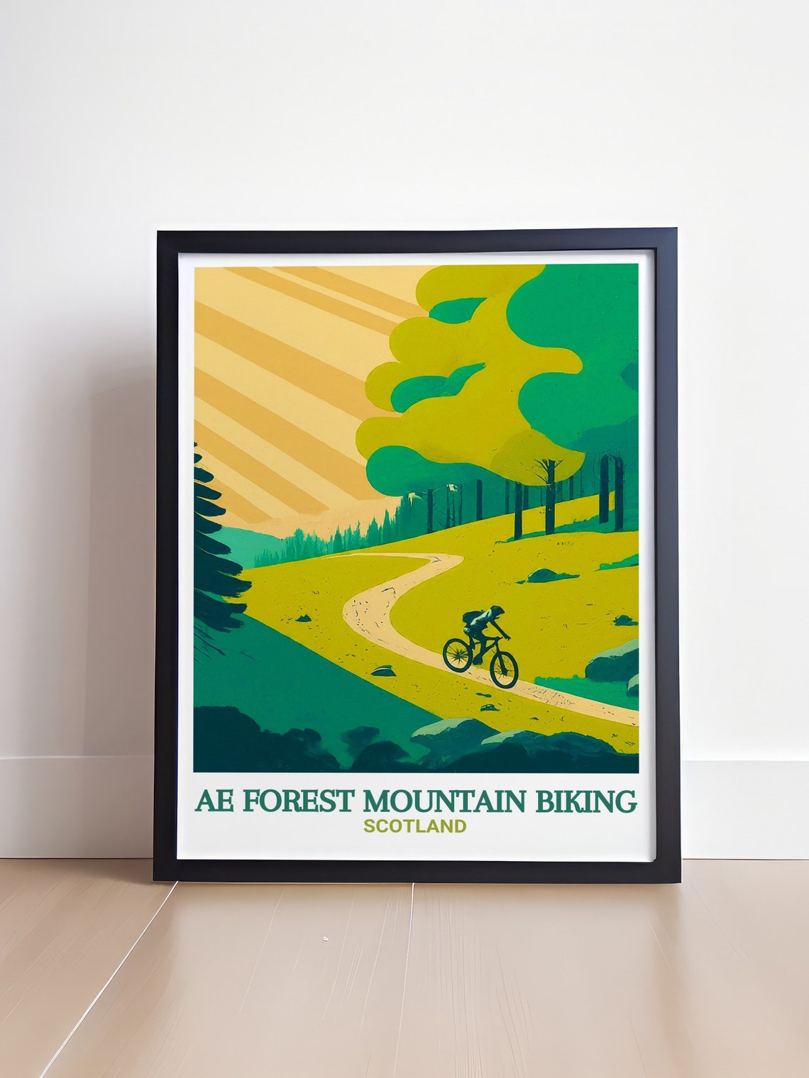 Ae Forest Mountain Biking Scotland Sunlit Trail Graphic Poster - Image 4