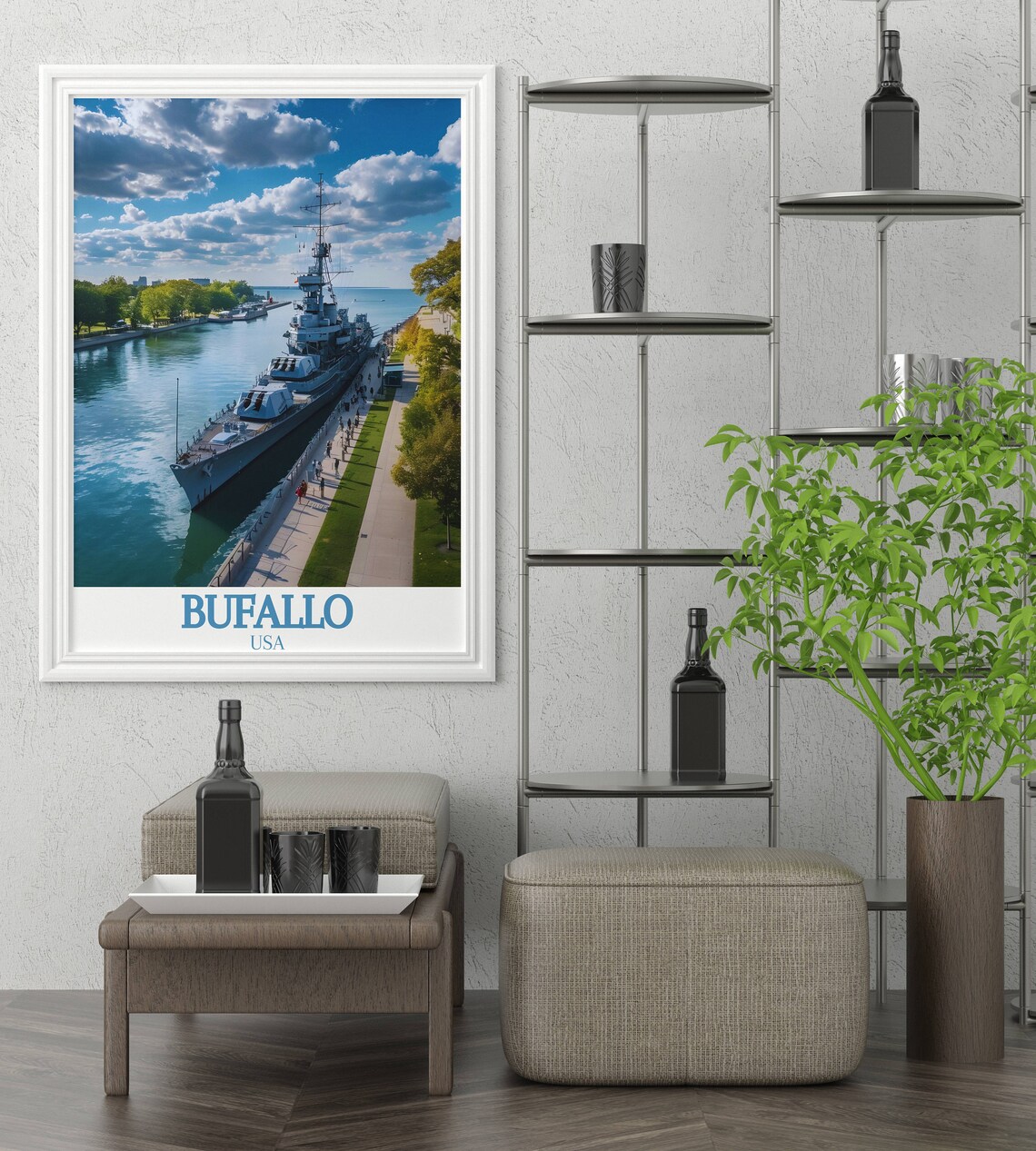 Buffalo Naval Park Battleship Museum Aerial USA Travel Poster - Image 3