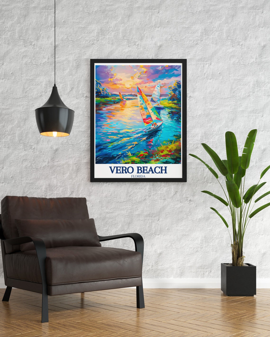 Vero Beach Florida Sunset Sailboats Impressionist Harbor Art Poster - Image 3