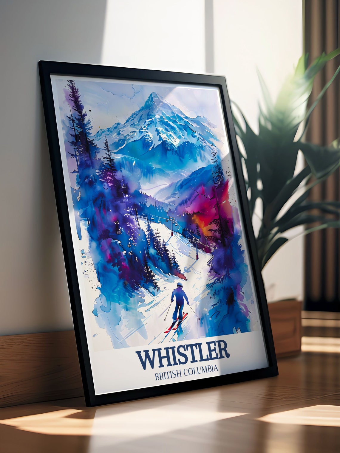 Whistler British Columbia Watercolor Ski Mountain Scene Poster - Image 2