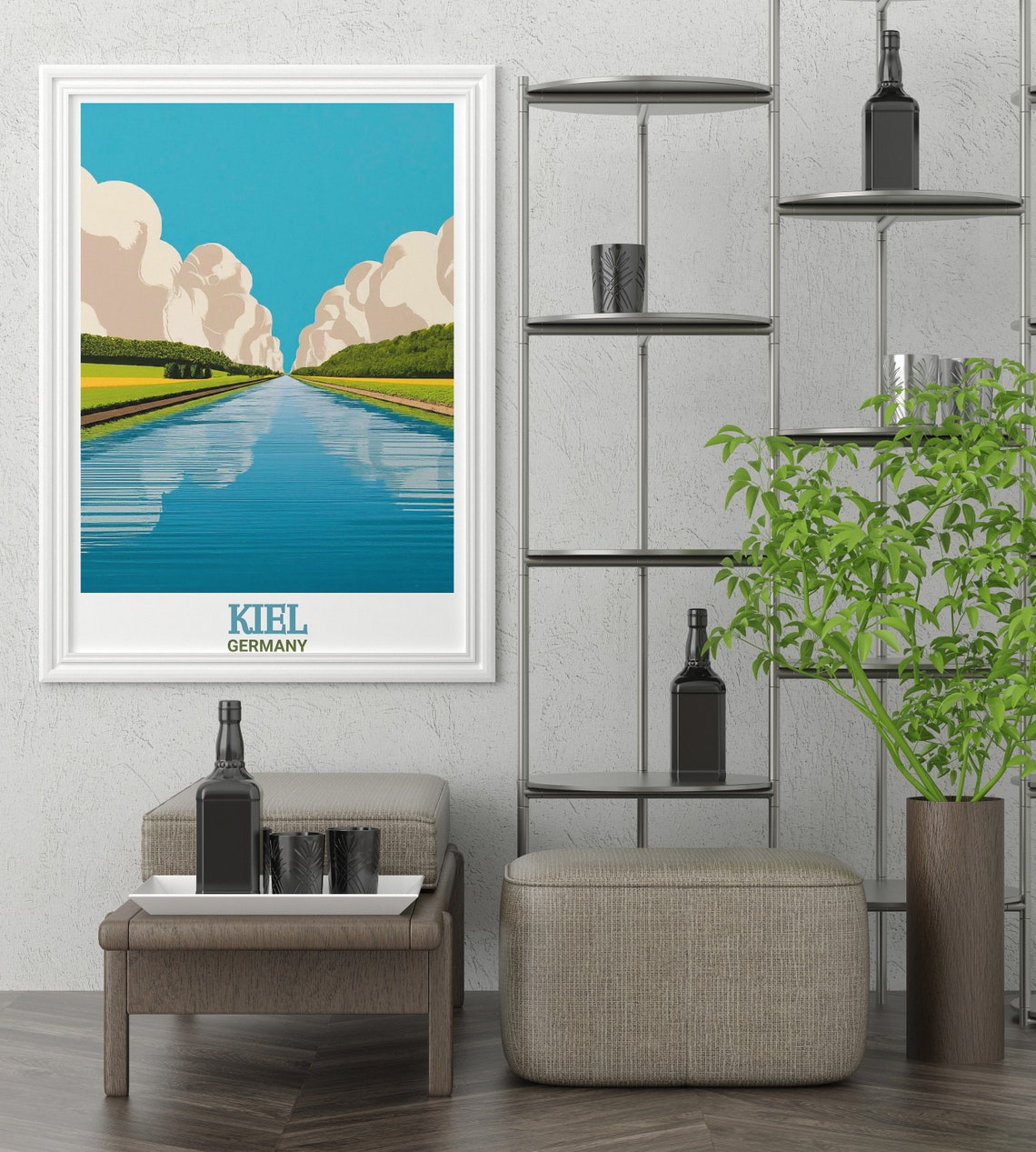 Kiel Germany Canal Symmetry Sky Cloud Reflections Travel Poster - Image 2