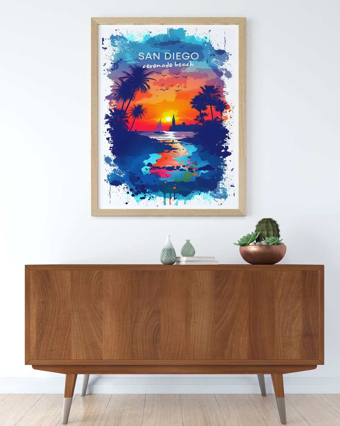 San Diego Coronado Beach Sunset Palms Watercolor Travel Poster - Image 2