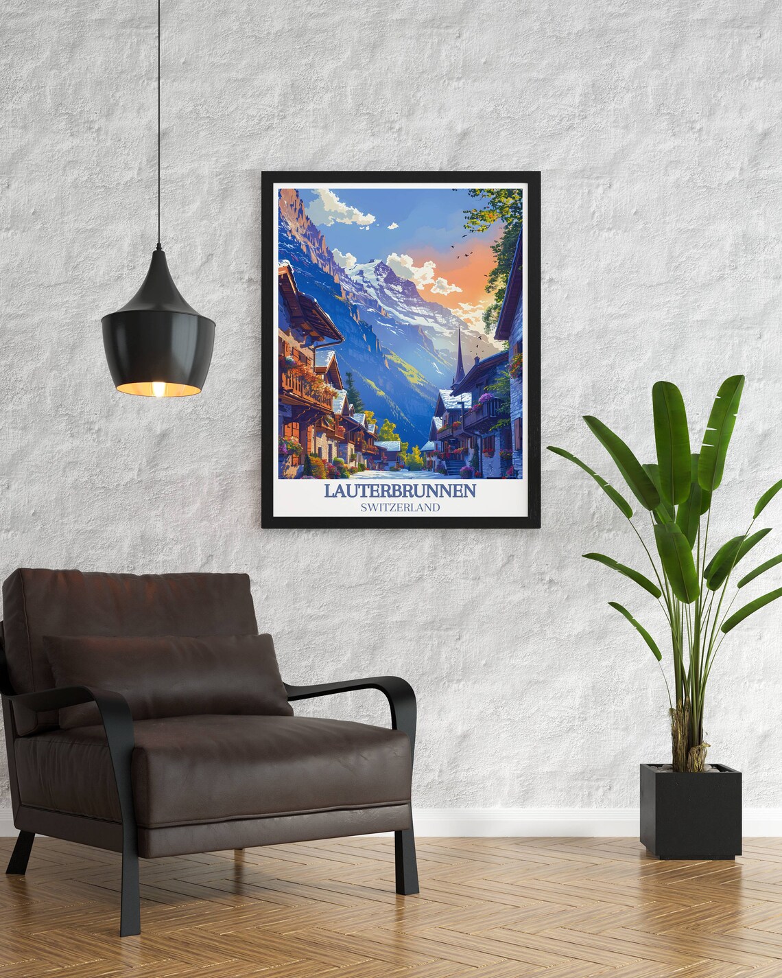 Lauterbrunnen Switzerland Alpine Village Church Sunset Peak Poster - Image 2