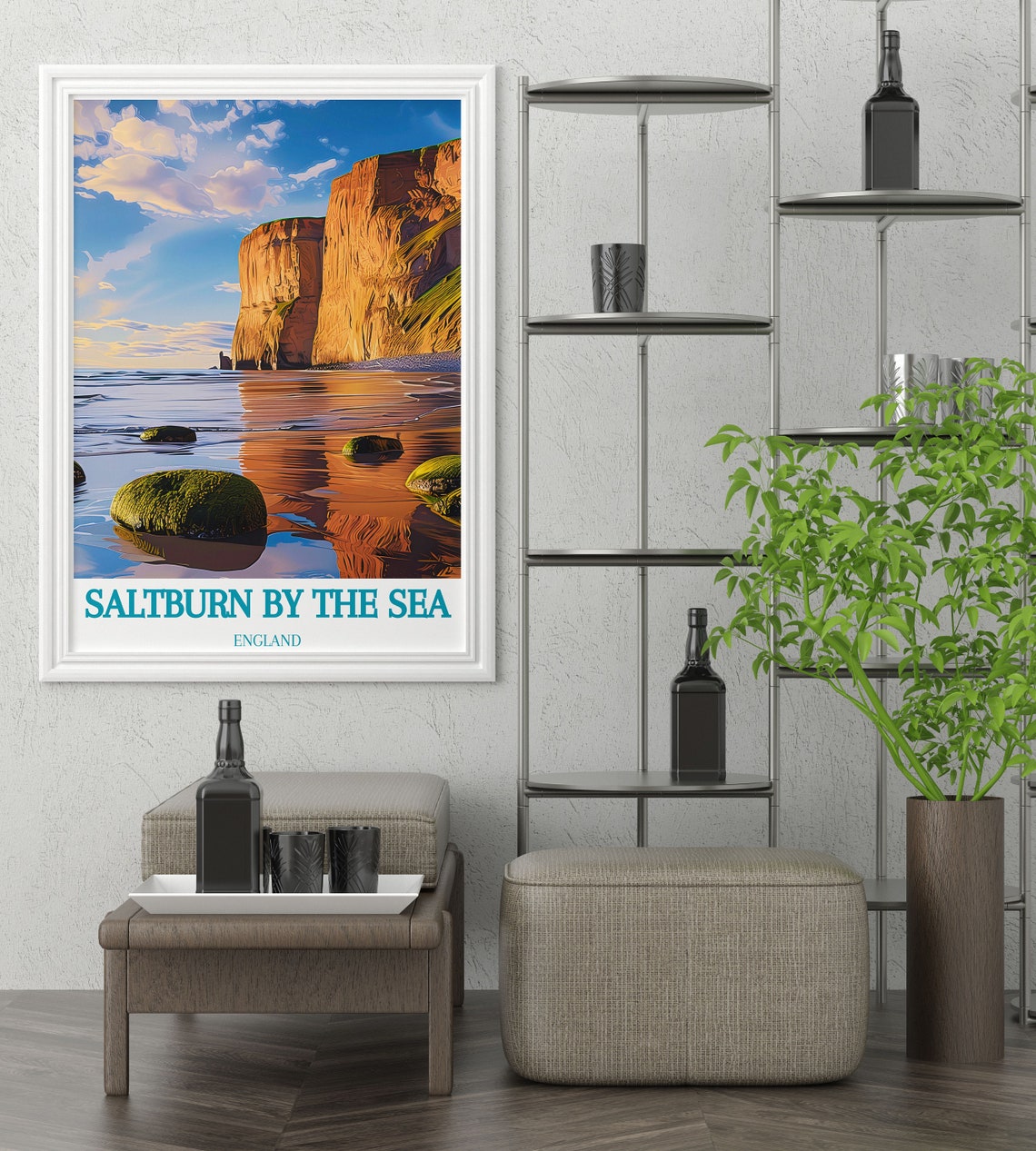 Saltburn By The Sea Rocky Cliffs At Sunset Over The Beach Poster - Image 2