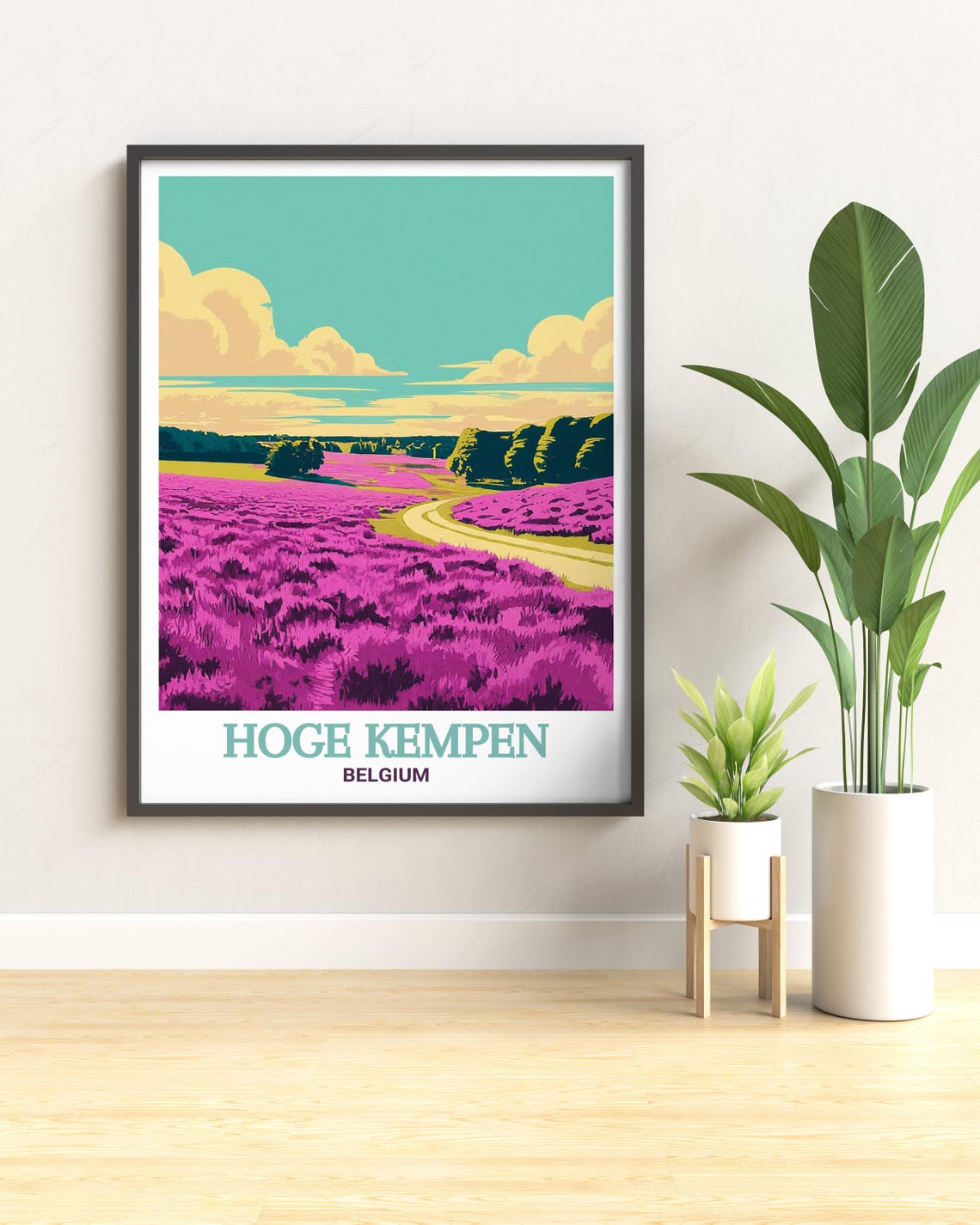 Hoge Kempen Belgium Purple Heather Blooming Field Path Poster - Image 3
