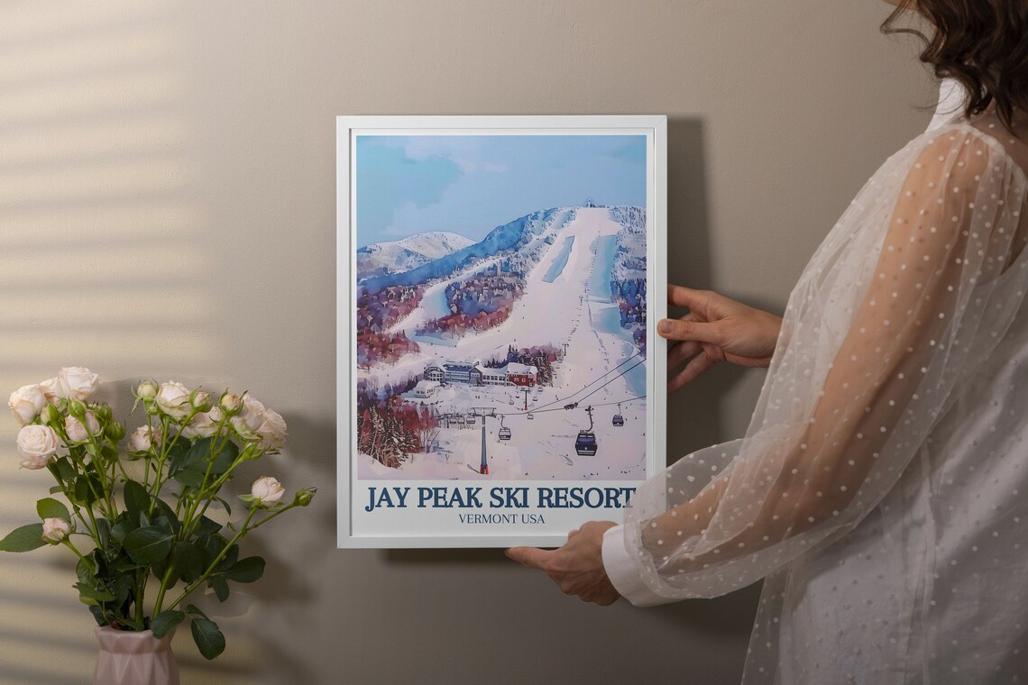 Jay Peak Ski Resort Vermont Winter Snowy Slopes Aerial Travel Poster - Image 2