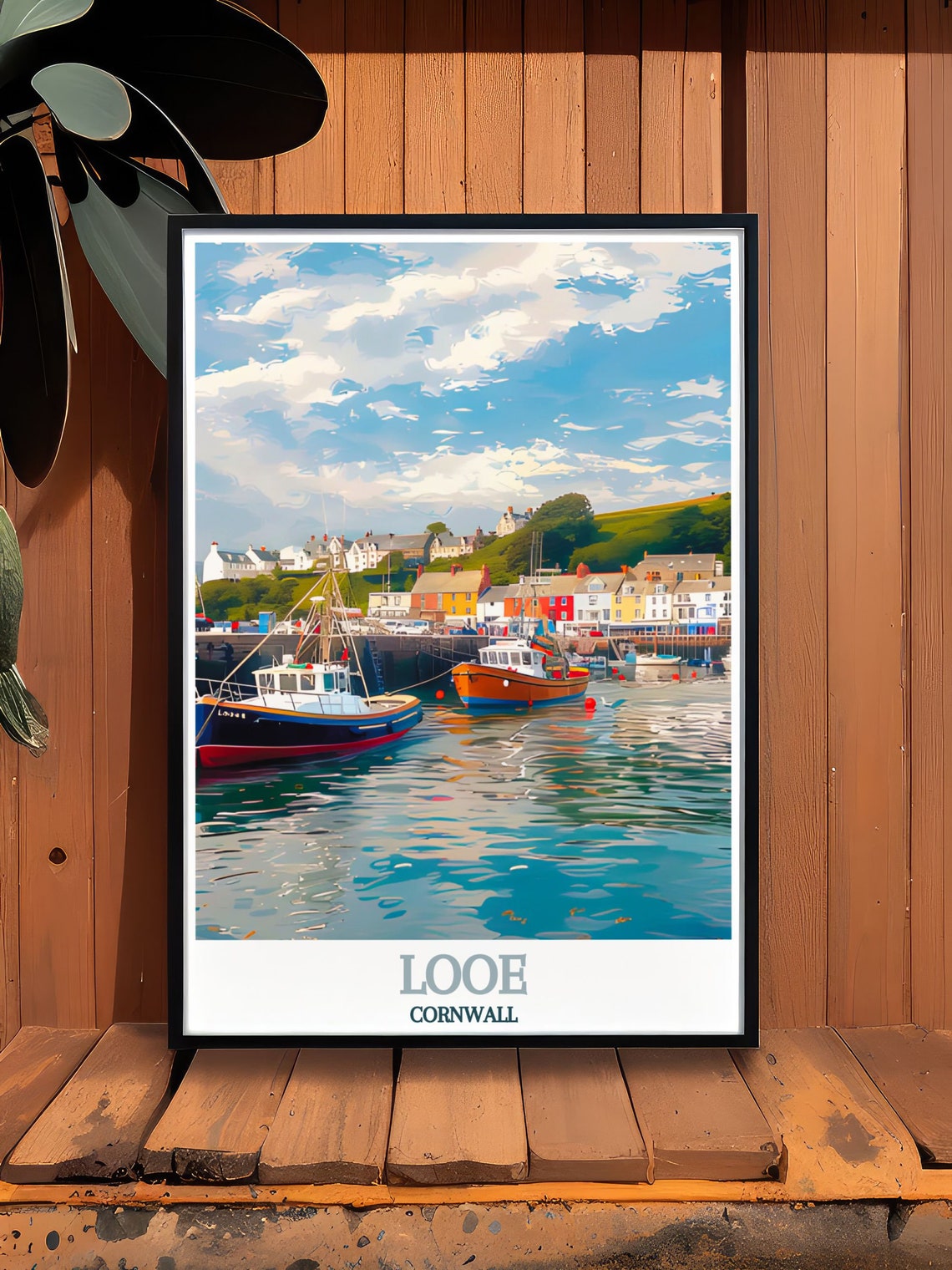 Looe Cornwall Harbour Poster with Colorful Fishing Boats Afloat - Image 3