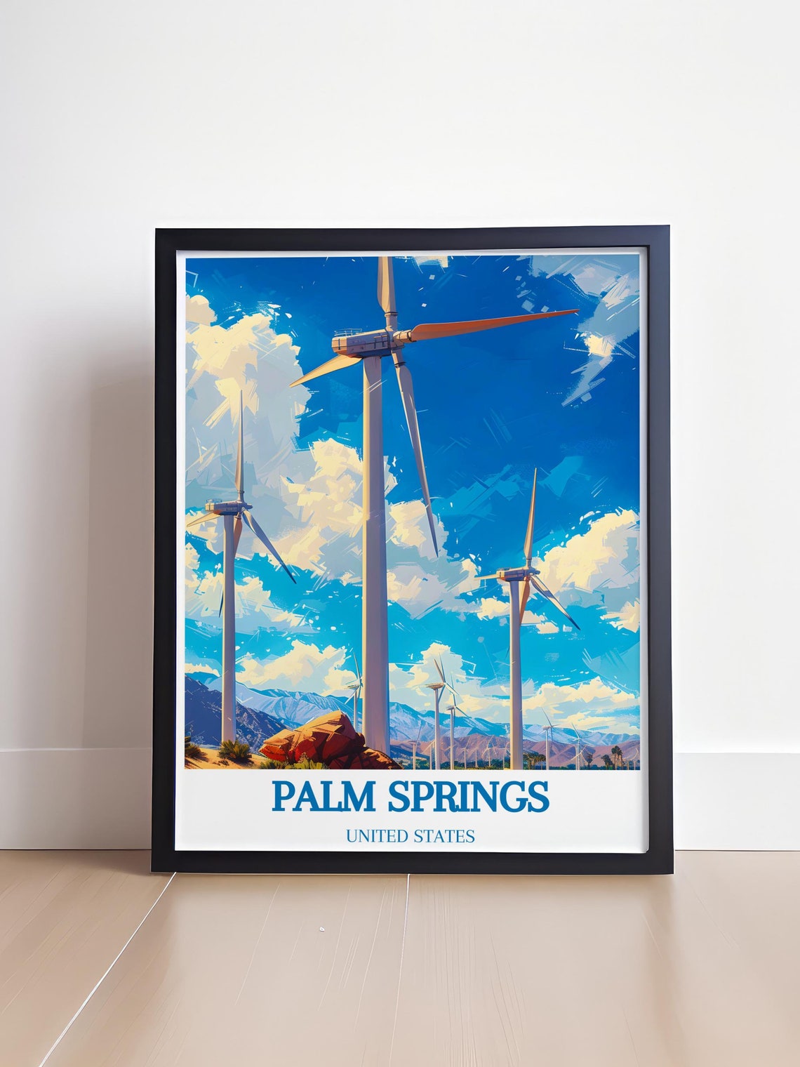 Palm Springs California Desert Wind Turbines Under Blue Sky Poster - Image 4
