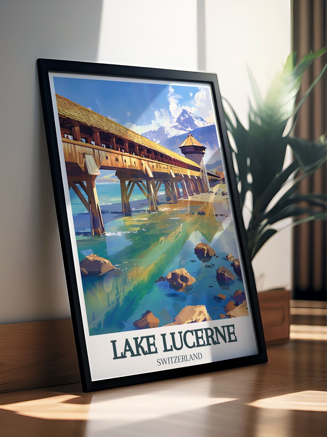 Lake Lucerne Chapel Bridge Water Tower Pilatus Classic Poster - Image 2