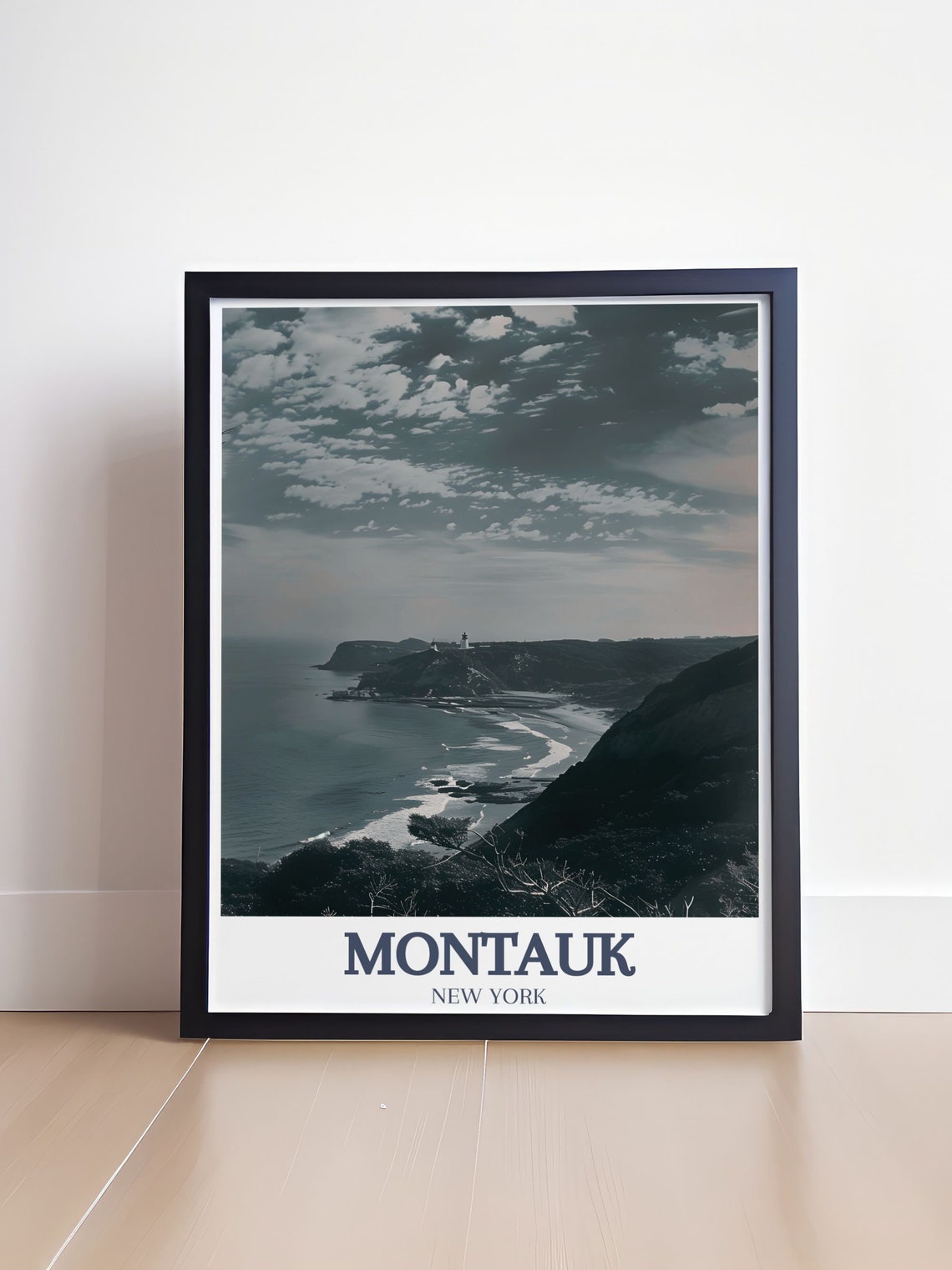 Montauk Moody Coastal Cliffs Lighthouse View Travel Art Poster - Image 4