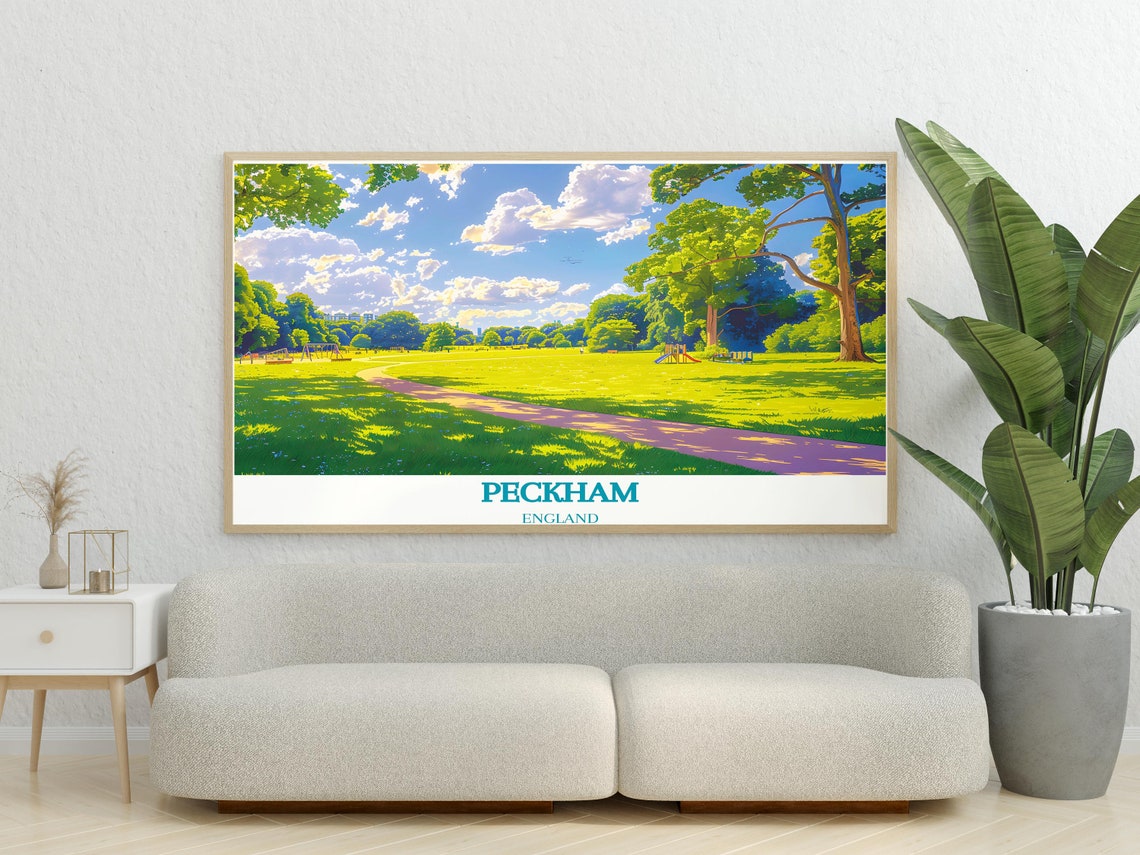 Peckham Rye Park London Sunlit Green Meadow Walking Path Poster - Image 3
