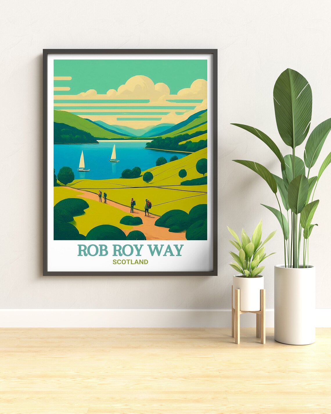 Rob Roy Way Scotland Loch Sailboats Hikers Trail Vintage Poster - Image 3