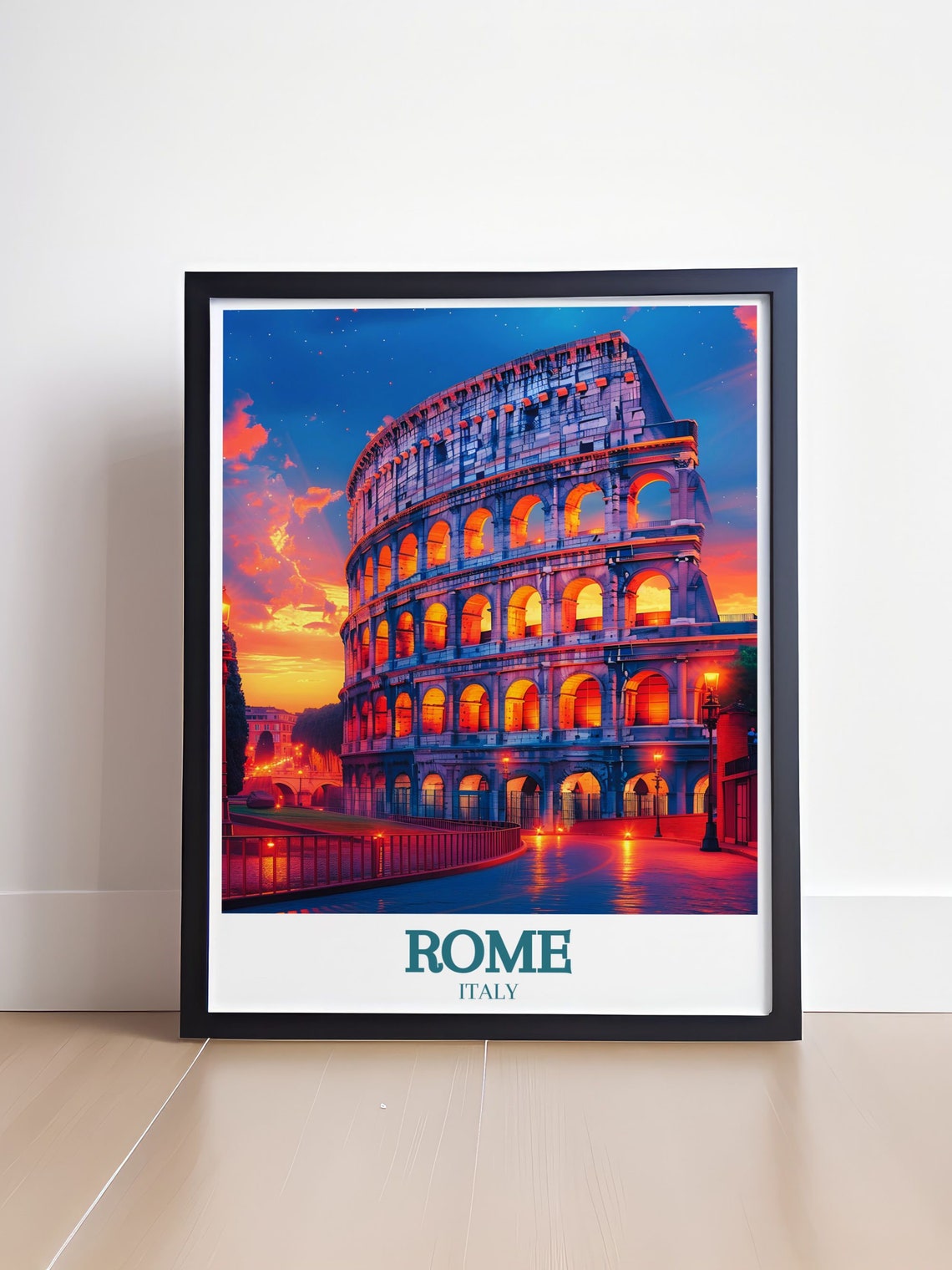 Rome Italy Colosseum at Night Glowing Sunset Travel Scene Poster - Image 4