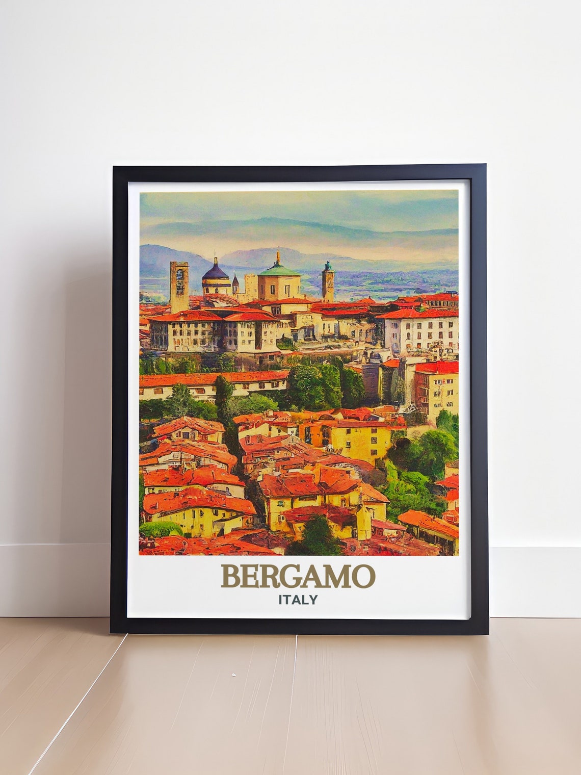 Bergamo Citta Alta Red Rooftops Panorama Italy Travel Poster - Image 4