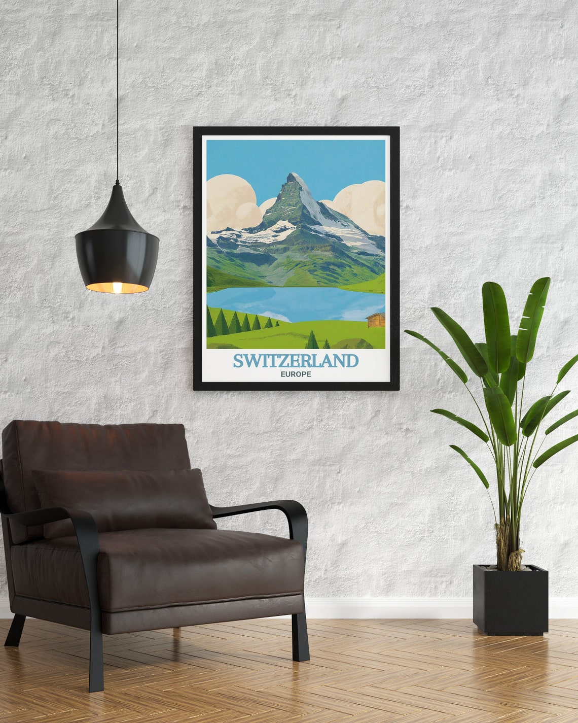 Switzerland Matterhorn Snowy Alpine Lake Meadow Cabin Poster - Image 2