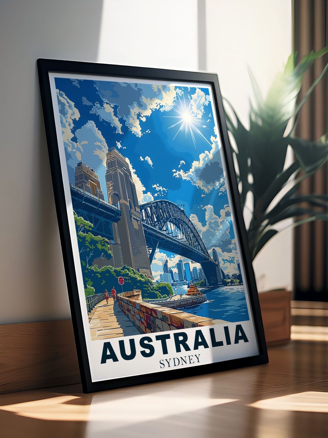 Sydney Harbour Bridge Sunny Retro City Travel Poster Australia - Image 3