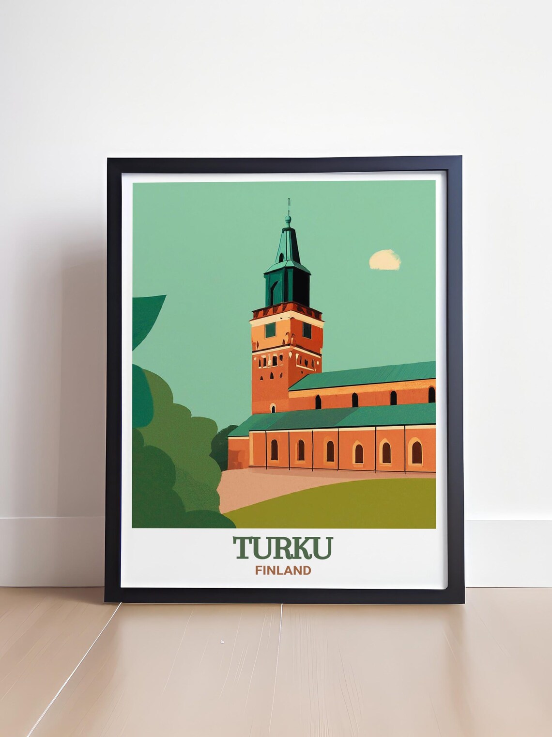 Turku Finland Cathedral Minimalist Green Illustration Travel Poster - Image 4