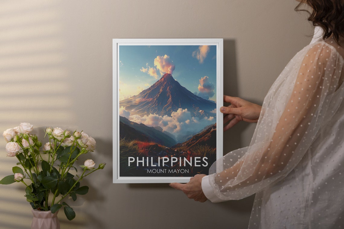 Mount Mayon Volcano Erupting at Sunrise Philippines Island Poster - Image 3