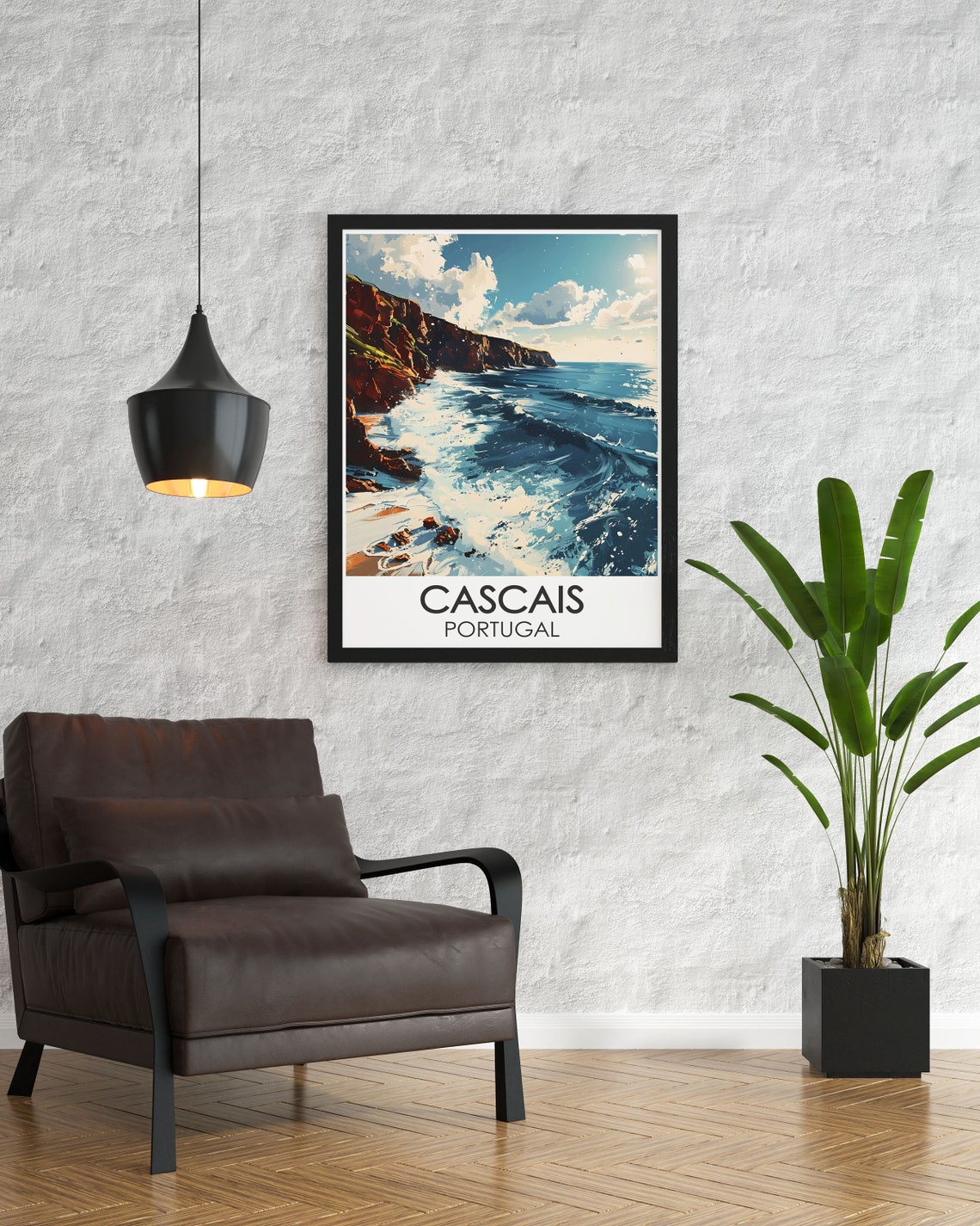 Cascais Portugal Dramatic Rocky Coast Ocean Waves Travel Poster - Image 2