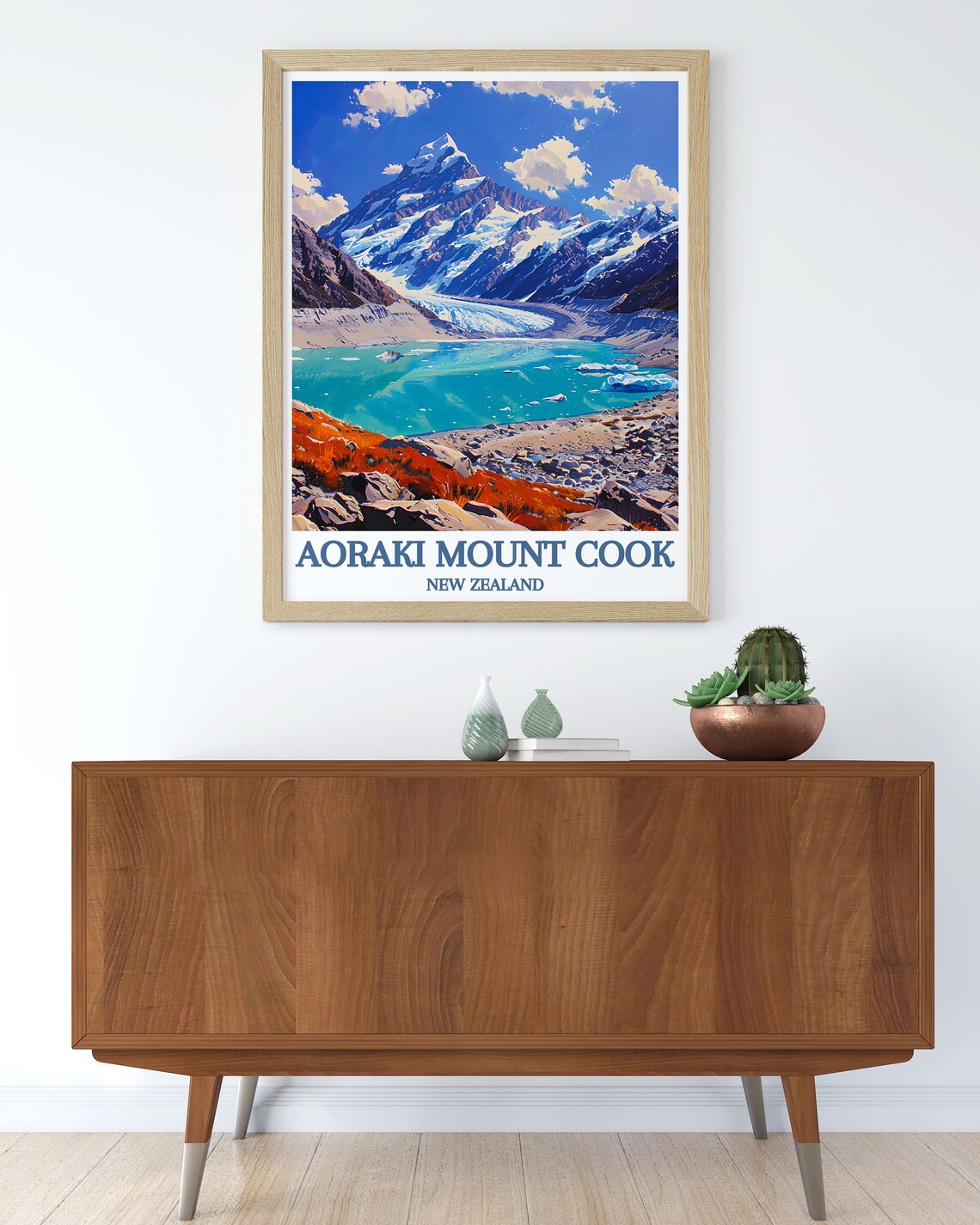 Aoraki Mount Cook Glacial Lake New Zealand Classic Travel Poster - Image 2