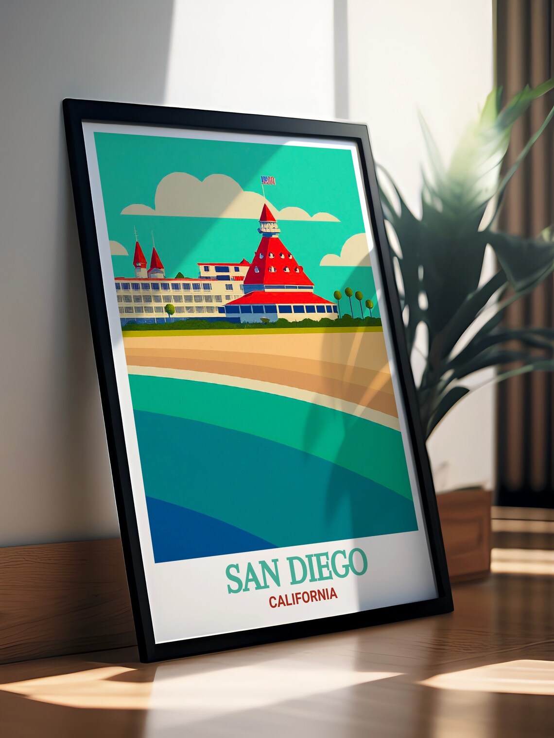 San Diego California Coronado Hotel Red Roof Beach Retro Travel Poster - Image 3