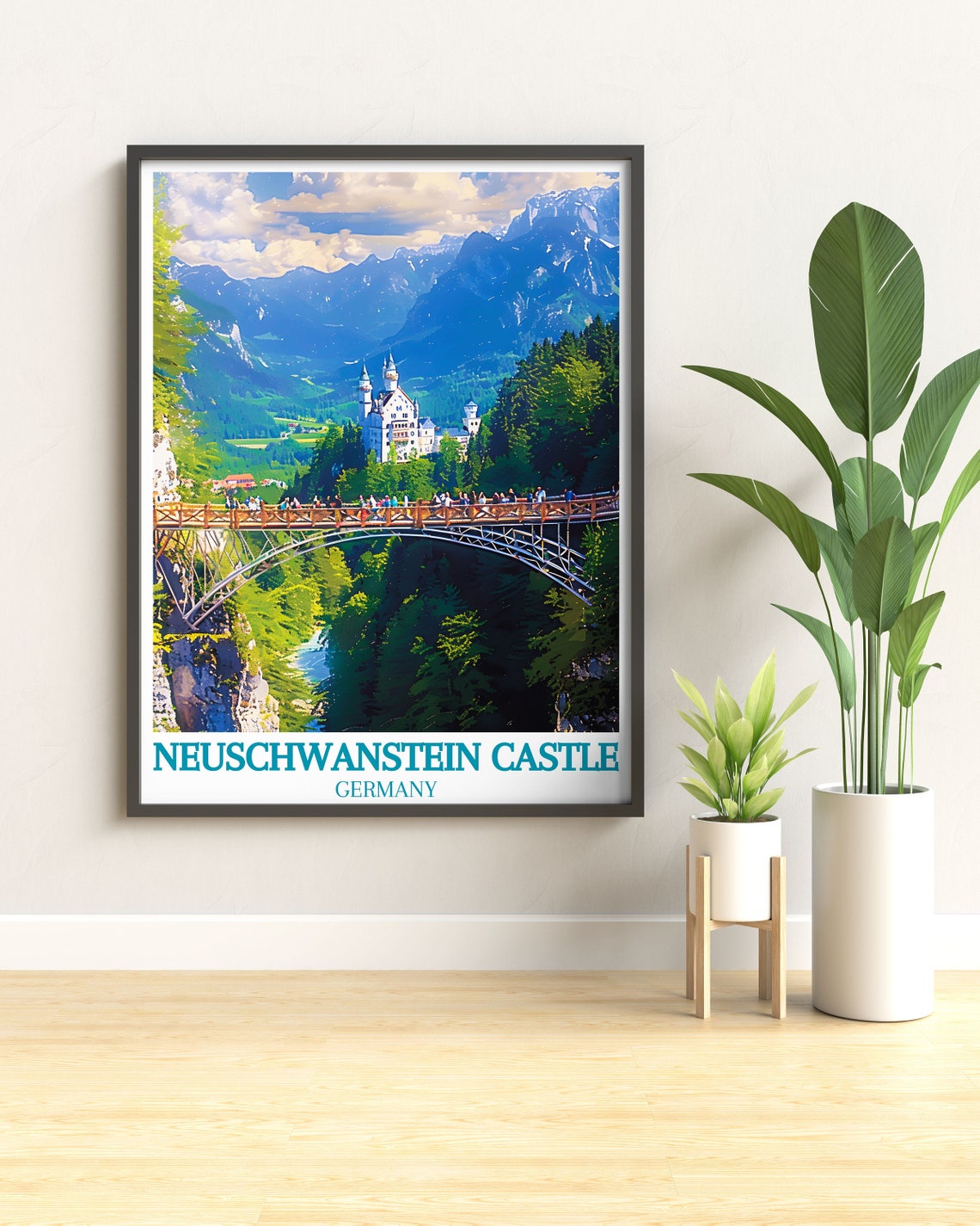 Neuschwanstein Castle View from Marienbrucke Bridge Travel Poster - Image 3
