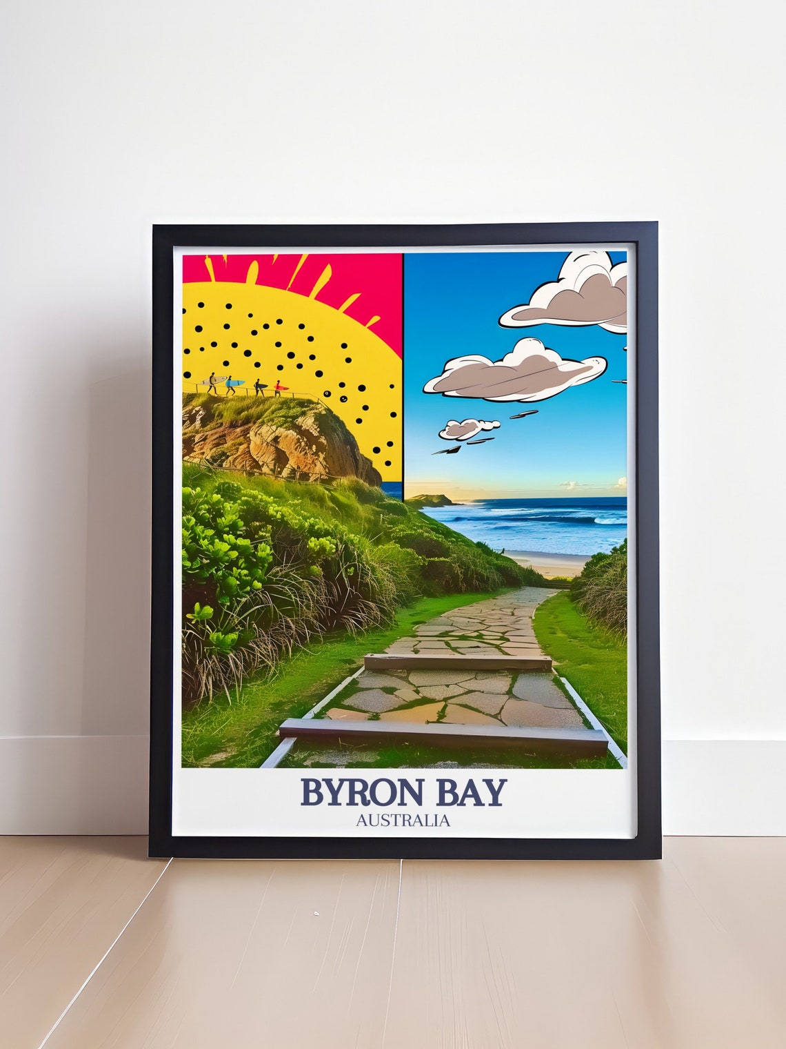 Cape Byron Walking Track Surfers Pop Art Sun Over Byron Bay Poster - Image 4