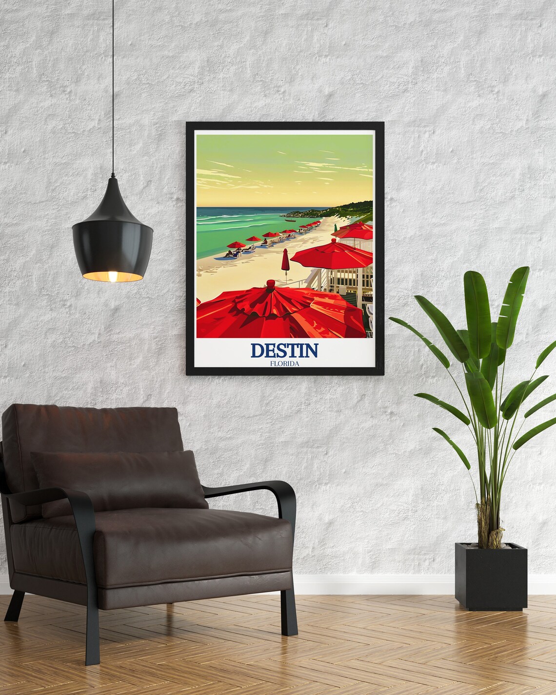 Destin Crab Island Beach Red Umbrellas Florida Coast Travel Poster - Image 3
