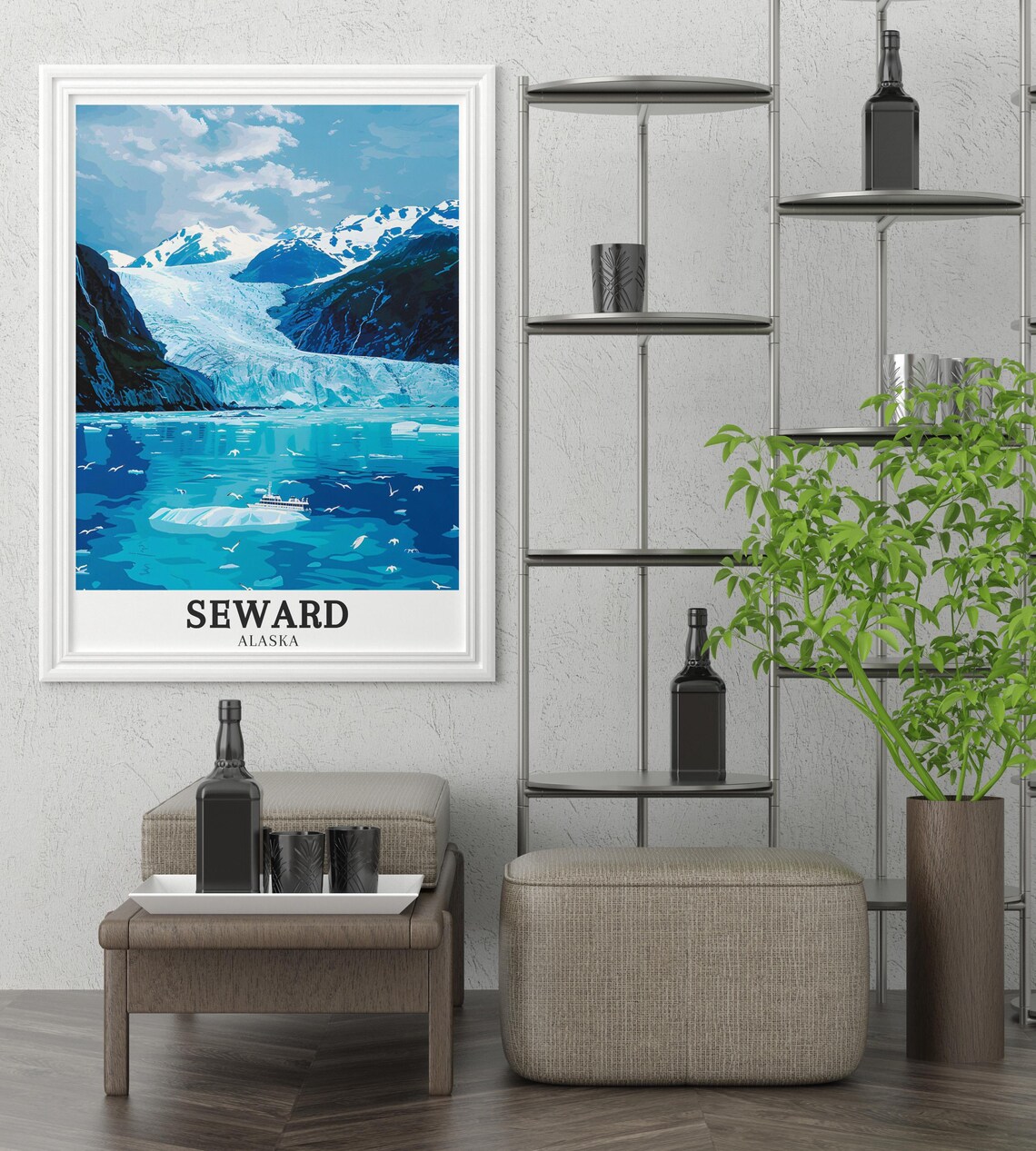 Seward Alaska Glacier Bay Cruise Ship Wildlife Travel Poster - Image 2