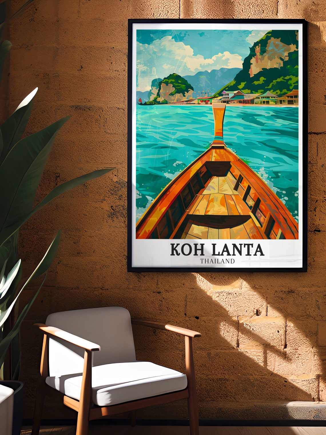 Koh Lanta Thailand Longtail Boat Turquoise Sea Cliffs Poster - Image 2