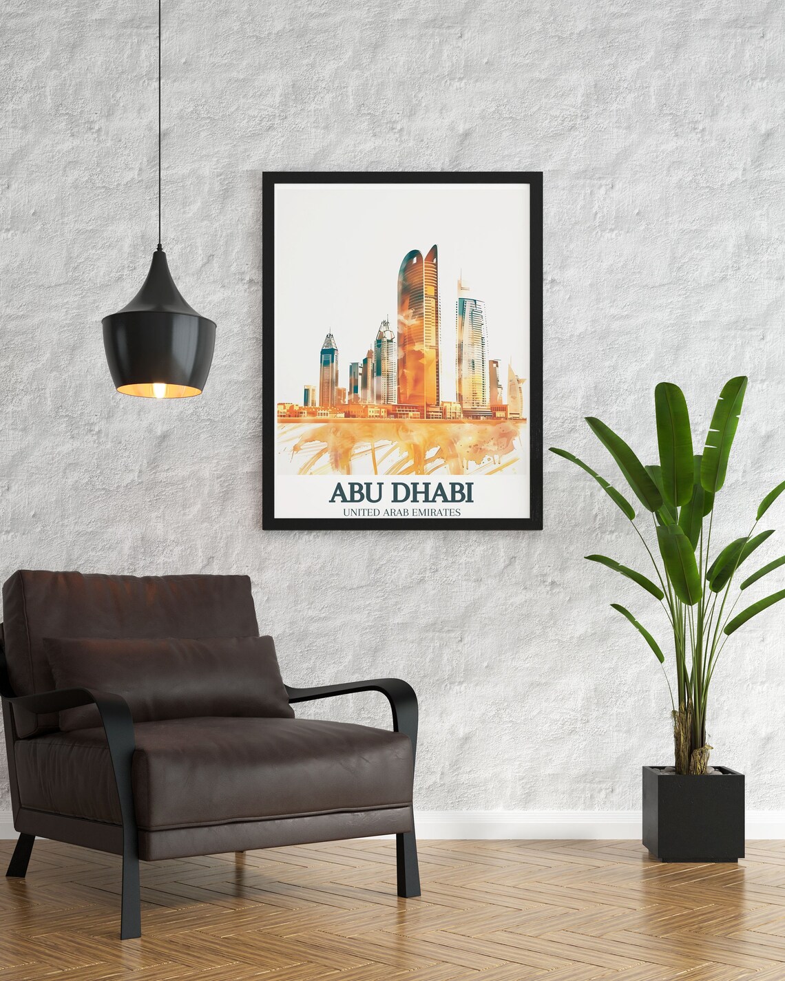 Abu Dhabi Skyline Golden Watercolor Etihad Towers Travel Poster - Image 3
