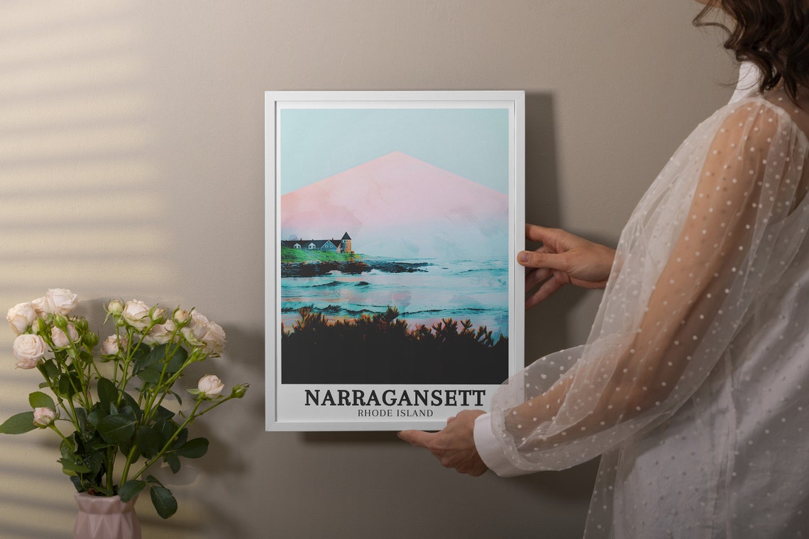 Narragansett Rhode Island Beach Towers Sunset Waves Travel Poster - Image 3