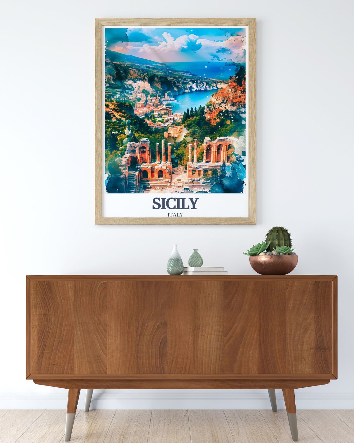 Sicily Travel Print Teatro Antico Di Taormina And Valley Of The Temples Art Valley Of The Temples And Teatro Antico Di Taormina Poster - Image 3