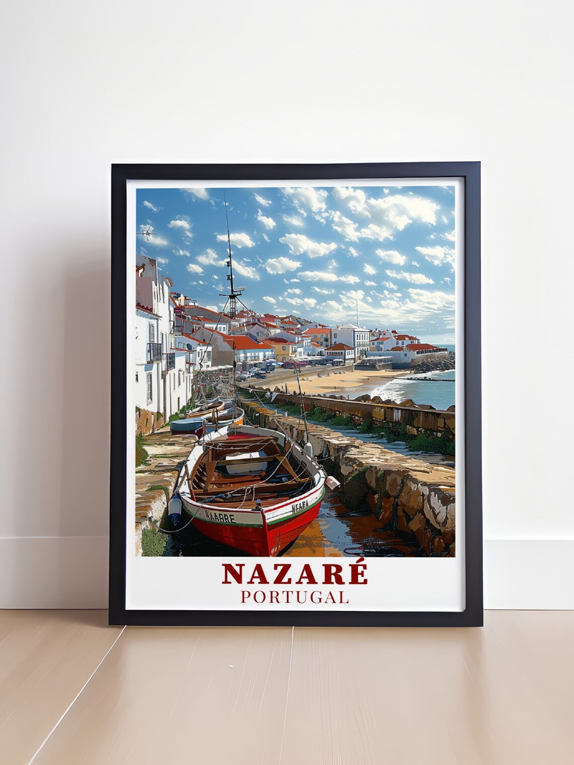 Nazaré Portugal Harbor Fishing Boats Whitewashed Town View Poster - Image 4